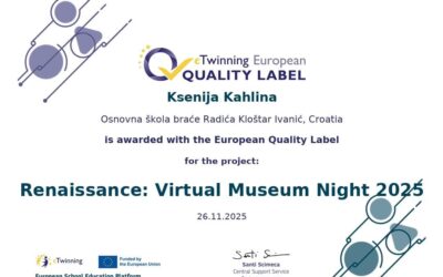 eTwinning projekt Renaissance: Virtual Museum Night osvojio nacionalnu i europsku oznaku kvalitete 